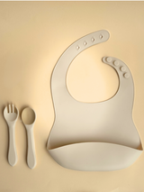 Silicone Bib with Crumb Catcher - Beige