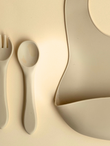 Silicone Bib with Crumb Catcher - Beige